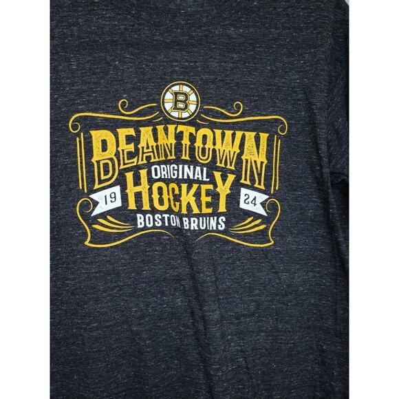 Men's Bean Town Fanatics Polyester Cotton Boston Bruins Gray T-Shirt with Yellow - Picture 3 of 9